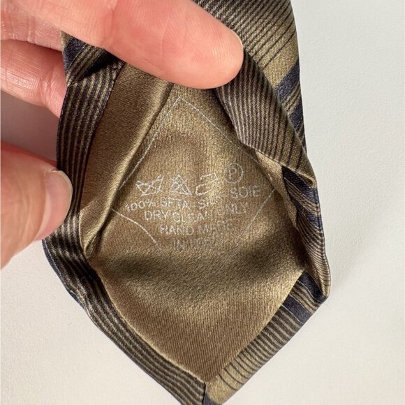 Brioni Mens Striped Silk Tie Tan Navy Hand Made in Italy Career Office Business - Picture 4 of 7